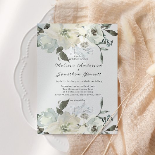 Ivory White Roses Floral Wedding Kaart