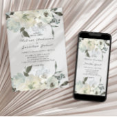 Ivory White Roses Floral Wedding Kaart