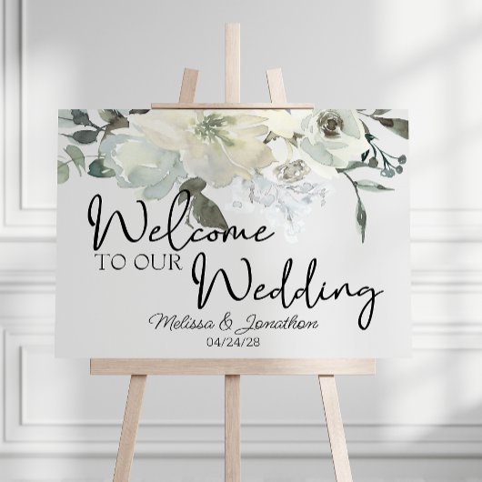 Ivory White Roses Floral Wedding Poster
