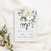 Ivory White Roses Floral Wedding RSVP Kaartje