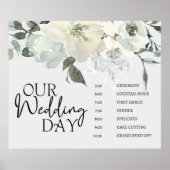Ivory White Roses Floral Wedding Schedule Poster (Voorkant)