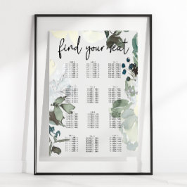 Ivory White Roses Floral Wedding Seating Chart Poster