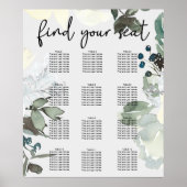 Ivory White Roses Floral Wedding Seating Chart Poster (Voorkant)