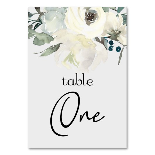 Ivory White Roses Floral Wedding Table Number Kaart (Voorkant)