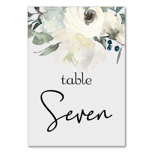 Ivory White Roses Floral Wedding Table Number Kaart (Voorkant)