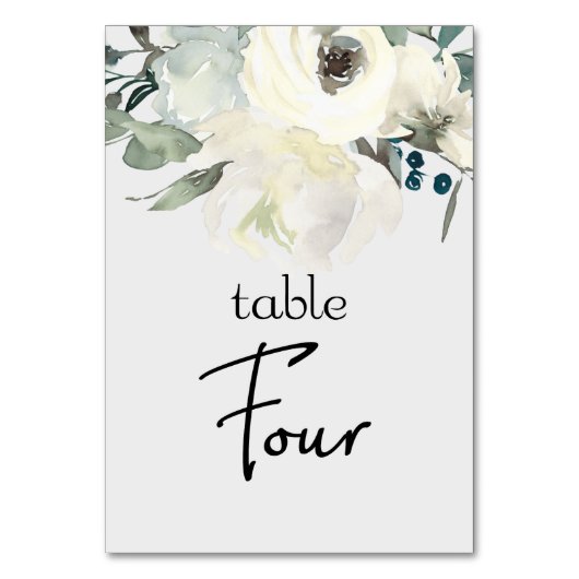 Ivory White Roses Floral Wedding Table Number Kaart (Voorkant)