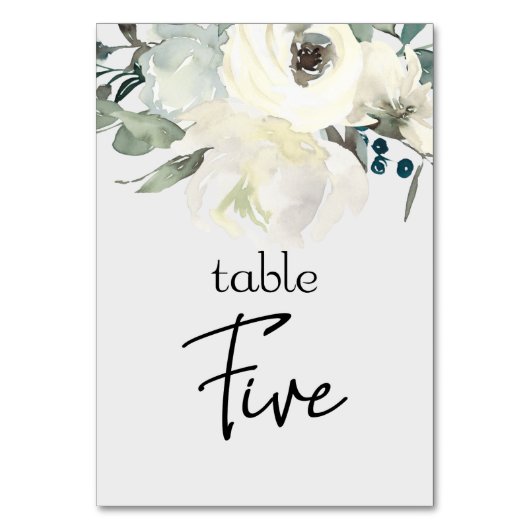 Ivory White Roses Floral Wedding Table Number Kaart (Achterkant)