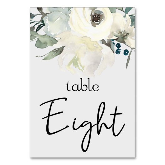 Ivory White Roses Floral Wedding Table Number Kaart (Achterkant)