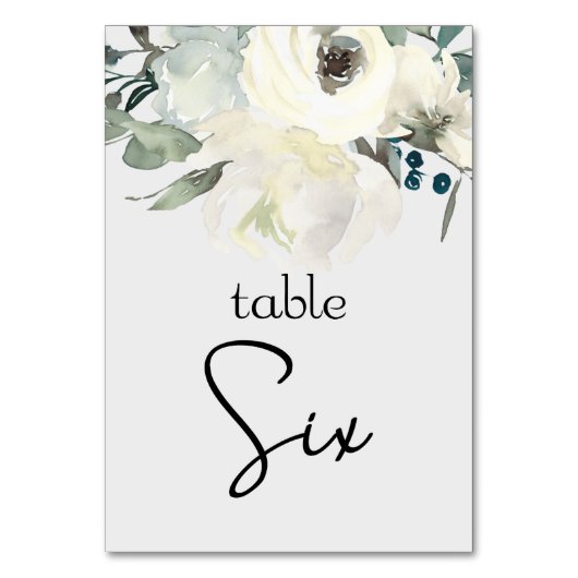 Ivory White Roses Floral Wedding Table Number Kaart (Achterkant)