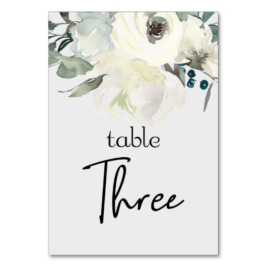 Ivory White Roses Floral Wedding Table Number Kaart (Voorkant)
