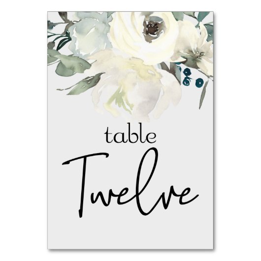 Ivory White Roses Floral Wedding Table Number Kaart (Voorkant)