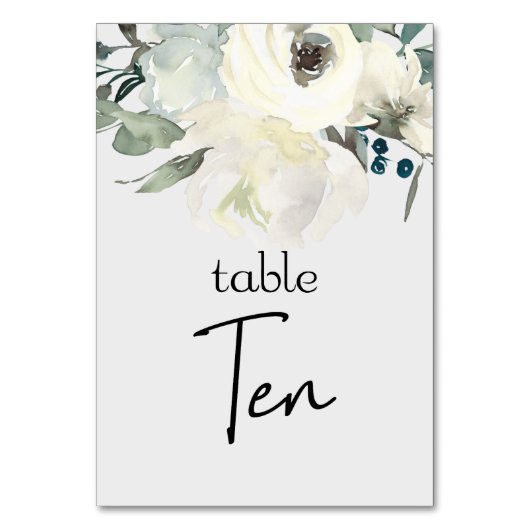 Ivory White Roses Floral Wedding Table Number Kaart (Achterkant)