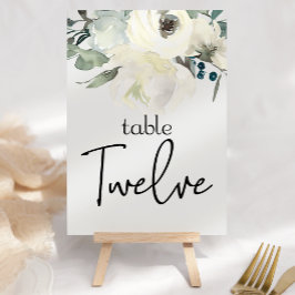 Ivory White Roses Floral Wedding Table Number Kaart