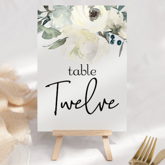 Ivory White Roses Floral Wedding Table Number Kaart