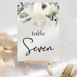 Ivory White Roses Floral Wedding Table Number Kaart