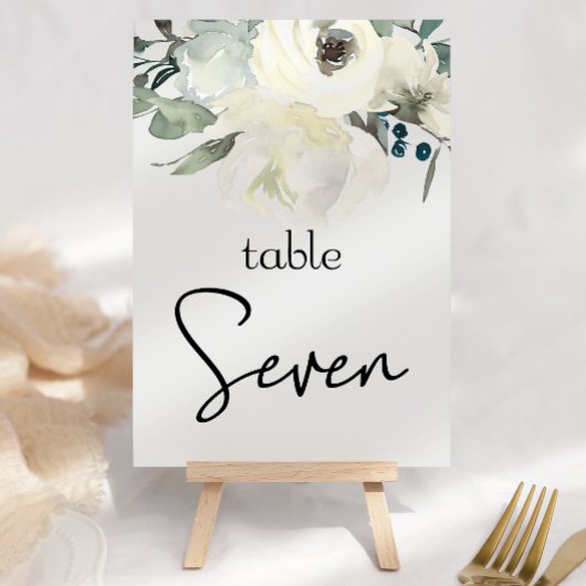 Ivory White Roses Floral Wedding Table Number Kaart