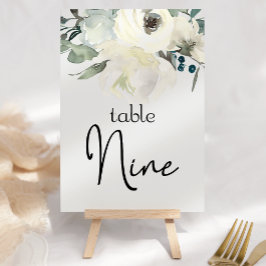 Ivory White Roses Floral Wedding Table Number Kaart