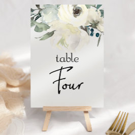 Ivory White Roses Floral Wedding Table Number Kaart