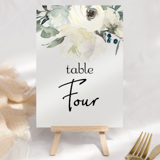 Ivory White Roses Floral Wedding Table Number Kaart