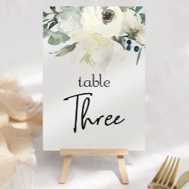Ivory White Roses Floral Wedding Table Number Kaart