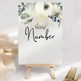 Ivory White Roses Floral Wedding Table Number Kaart