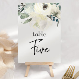 Ivory White Roses Floral Wedding Table Number Kaart