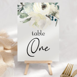 Ivory White Roses Floral Wedding Table Number Kaart