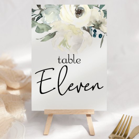 Ivory White Roses Floral Wedding Table Number Kaart