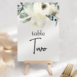 Ivory White Roses Floral Wedding Table Number Kaart