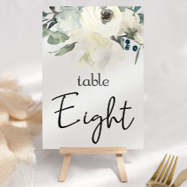 Ivory White Roses Floral Wedding Table Number Kaart