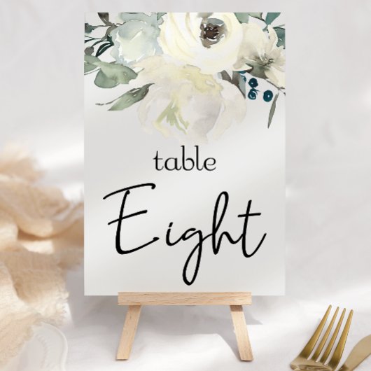 Ivory White Roses Floral Wedding Table Number Kaart
