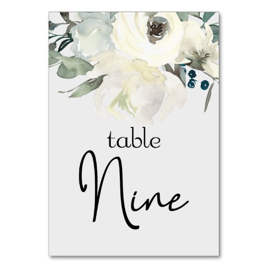 Ivory White Roses Floral Wedding Table Number Kaart (Achterkant)