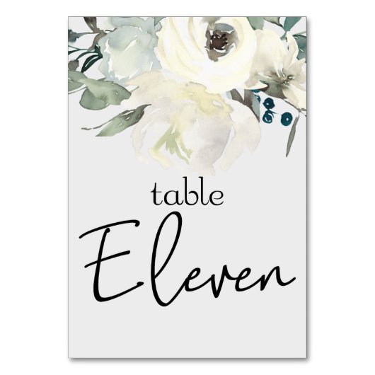 Ivory White Roses Floral Wedding Table Number Kaart (Voorkant)