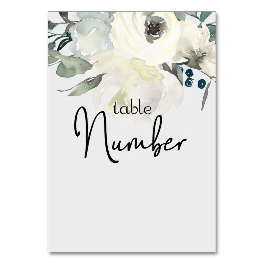 Ivory White Roses Floral Wedding Table Number Kaart (Achterkant)