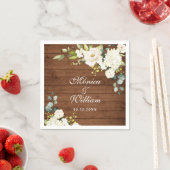 Ivory White Roses Greenery Rustic Wood Wedding Servet (Insitu)