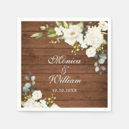 Ivory White Roses Greenery Rustic Wood Wedding Servet