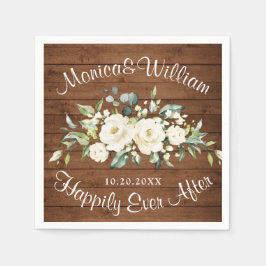 Ivory White Roses Greenery Rustic Wood Wedding Servet