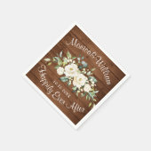 Ivory White Roses Greenery Rustic Wood Wedding Servet (Hoek)