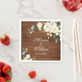 Ivory White Roses Greenery Rustic Wood Wedding Servet (Insitu)