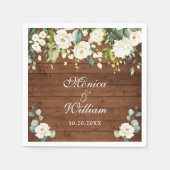 Ivory White Roses Greenery Rustic Wood Wedding Servet (Voorkant)