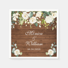 Ivory White Roses Greenery Rustic Wood Wedding Servet
