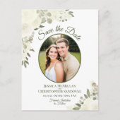 Ivory White Roses Oval Photo Weddenschap Save the Aankondigingskaart (Voorkant)