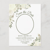 Ivory White Roses Oval Photo Weddenschap Save the  Aankondigingskaart (Voorkant)