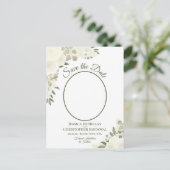 Ivory White Roses Oval Photo Weddenschap Save the  Aankondigingskaart (Staand voorkant)