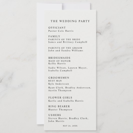 Ivory white Satin Elegance Wedding Program Kaart (Achterkant)