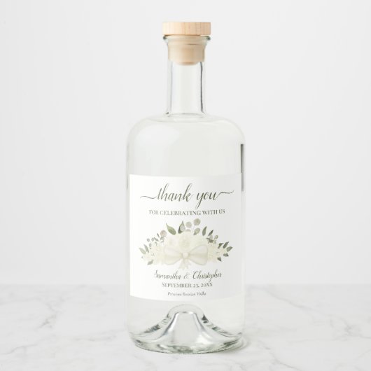 Ivory White Waterverf Bouquet Weddenschap Likeurfles Etiket (Voorkant)