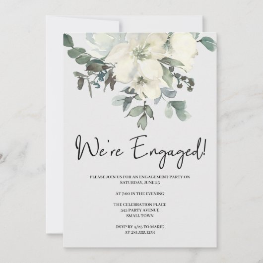 Ivory White Waterverf Floral Engagement Party Kaart (Voorkant)