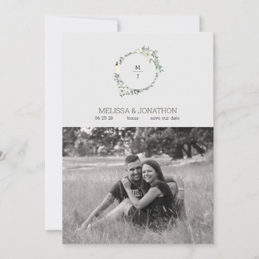 Ivory White Waterverf Floral Save the Date (Voorkant)