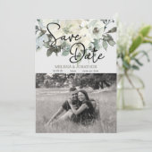 Ivory White Waterverf Floral Save the Date (Staand voorkant)