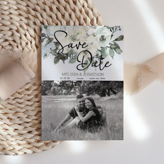 Ivory White Waterverf Floral Save the Date